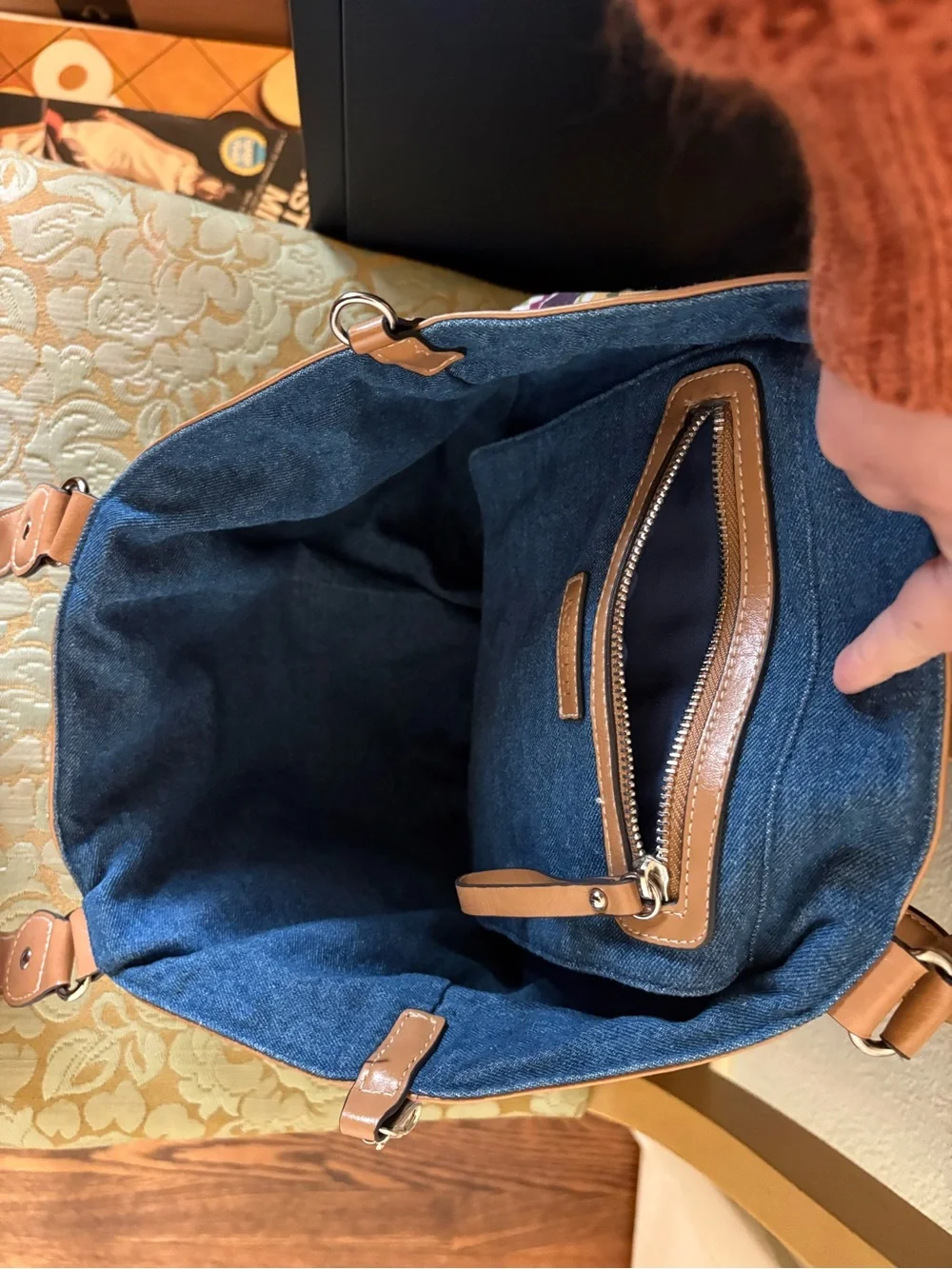 Multicolor Striped Tote Bag with Tan Handles